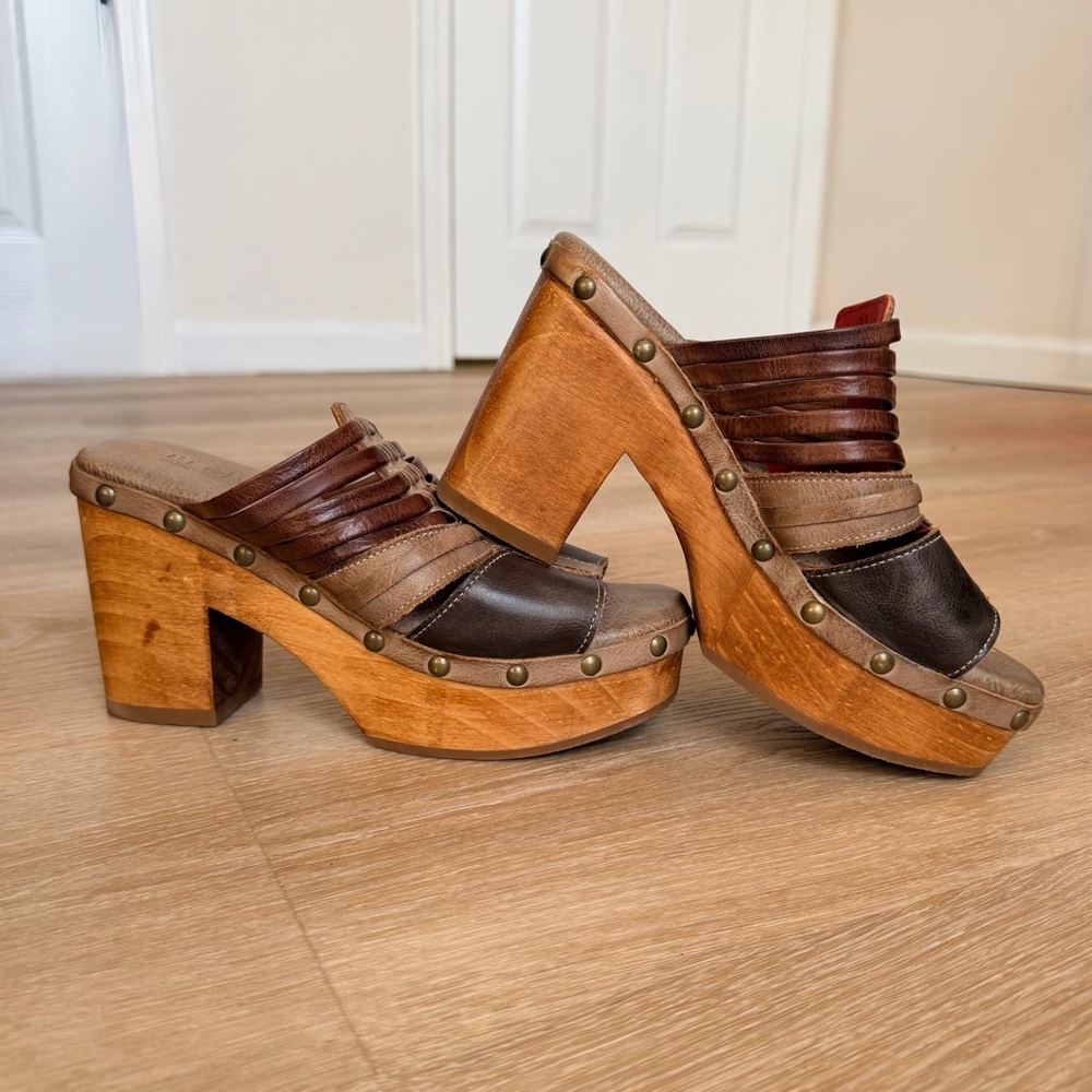 Bed|Stu Shantel Leather Platform Clog Sandals Starry Night Rustic Women’s Size 8
